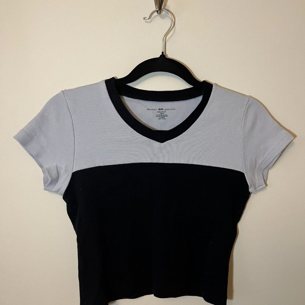 Brandy Melville Navy and Light Blue Baby Tee